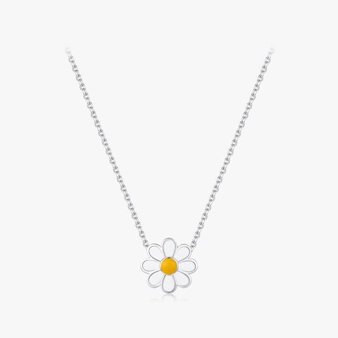 Elegant Sweet Daisy Sterling Silver Rhodium Plated Pendant Necklace In Bulk