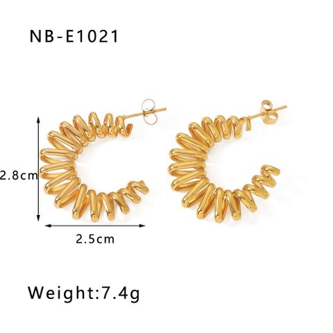 1 Pair Vintage Style Novelty C Shape The Answer Plating Hollow Out Stainless Steel 18K Gold Plated Hoop Earrings