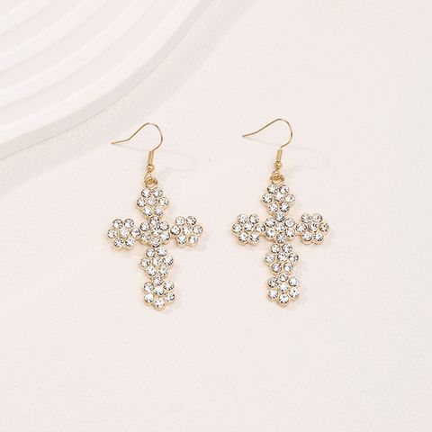 Wholesale Jewelry Modern Style Cross Alloy Artificial Gemstones Inlay Drop Earrings