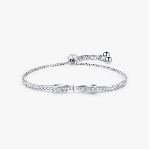 Ig Style Luxurious Sweet Bow Knot Sterling Silver Rhodium Plated Zircon Bracelets In Bulk