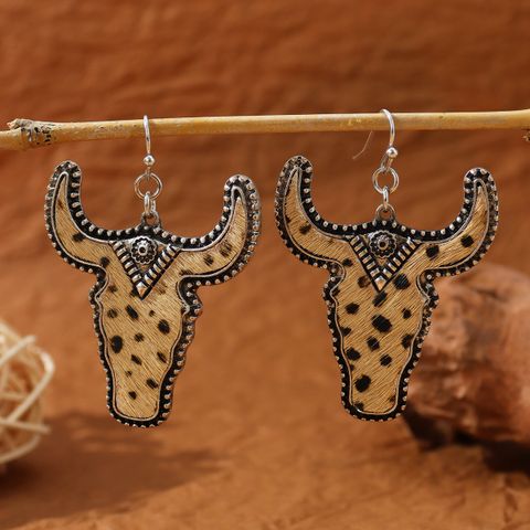 Wholesale Jewelry Retro Cattle Pu Leather Patchwork Drop Earrings