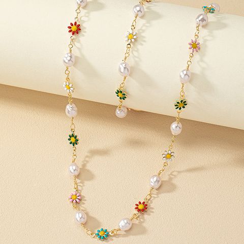 Retro Pearl Daisy Imitation Pearl Wholesale Jewelry Set