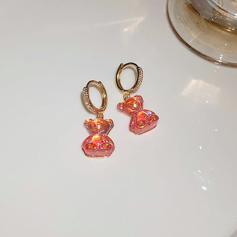 Fashion Bear Copper Inlay Zircon Dangling Earrings 1 Pair