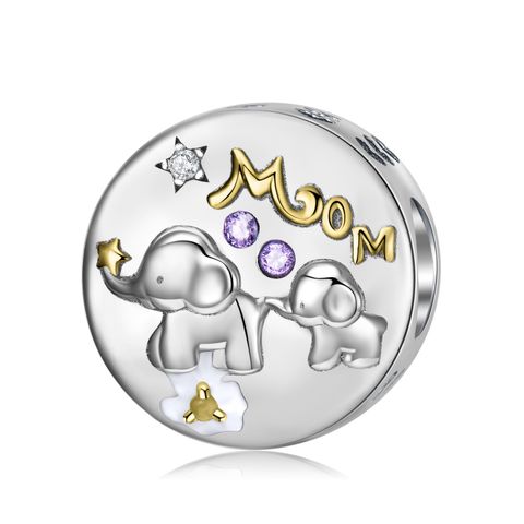 Cute Animal Letter Elephant Sterling Silver Plating Metal Inlay Zircon Jewelry Accessories
