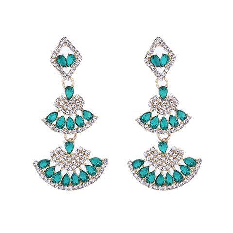 1 Pair Elegant Sector Inlay Alloy Rhinestones Drop Earrings