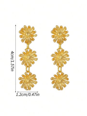 1 Pair Sweet Flower Plating Copper 18k Gold Plated Drop Earrings