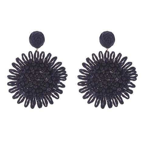 1 Pair Bohemian Flower Braid Beaded Raffia Drop Earrings