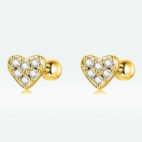 1 Pair Glam Romantic Heart Shape Inlay Sterling Silver Zircon Ear Studs