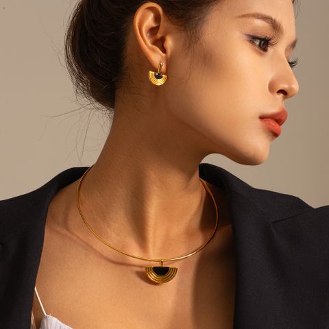 Wholesale Ig Style Simple Style Semicircle Stainless Steel Enamel Plating 18k Gold Plated Earrings Necklace