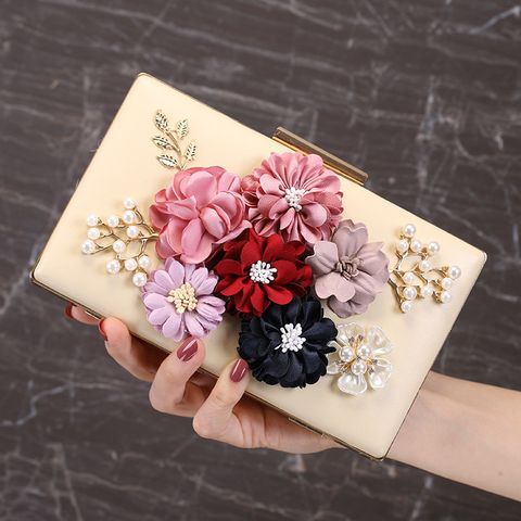 Women's Small All Seasons Pu Leather Metal Flower Classic Style Square Clasp Frame Evening Bag