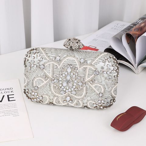 Gold Silver Polyester Flower Square Evening Bags