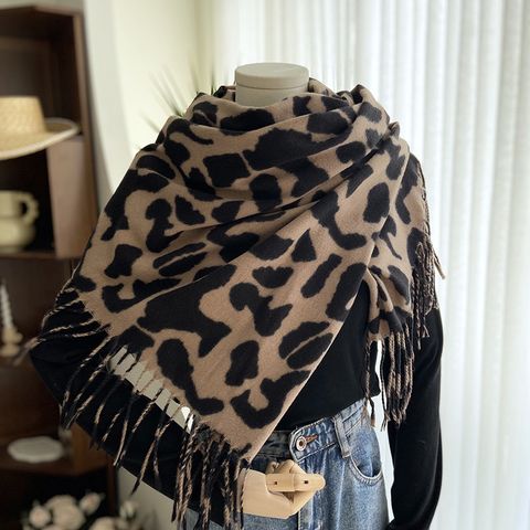 Women's Streetwear Leopard Imitation Cashmere Printing Tassel Scarf