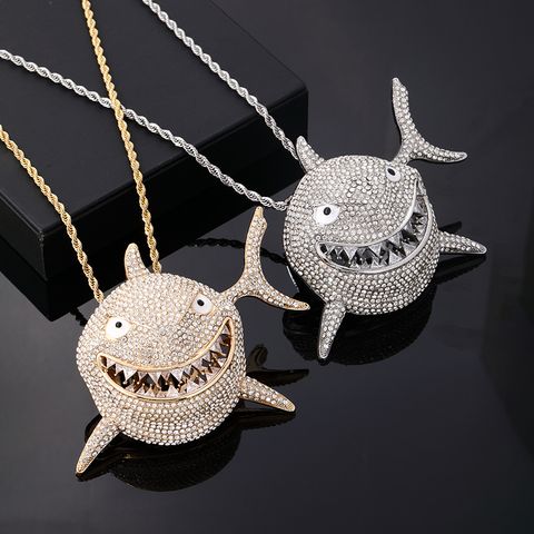 Hip-hop Shark Stainless Steel Alloy Plating Inlay Zircon Gold Plated Silver Plated Men's Pendant Necklace