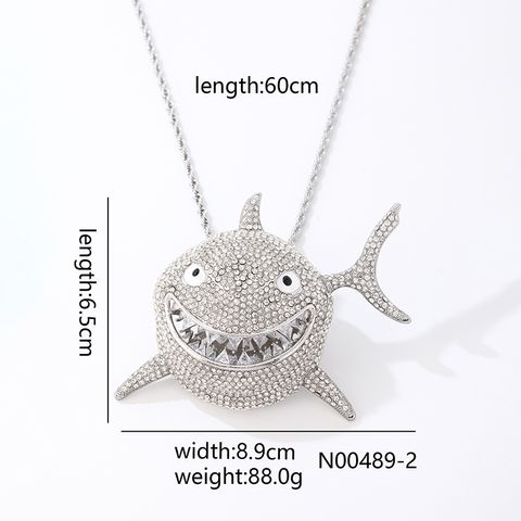 Hip-hop Shark Stainless Steel Alloy Plating Inlay Zircon Gold Plated Silver Plated Men's Pendant Necklace