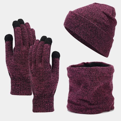 Cross-border Hot Sale Winter  European And American Woolen Cap Fleece-lined Warm Knitted Hat Scarf Gloves Three-piece Set