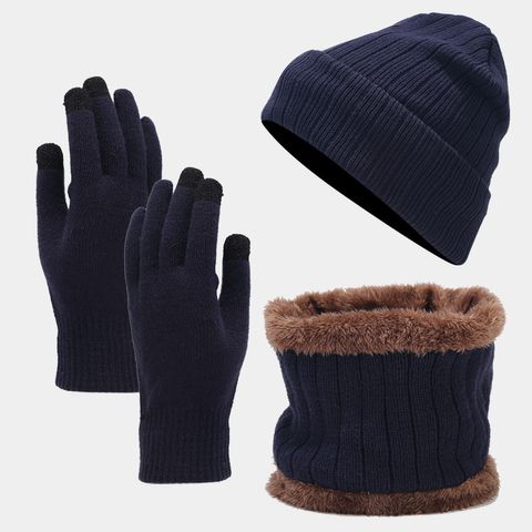 European And American Men's Fleece-lined Knitted Hat Scarf Gloves Three-piece Set Cold-proof Thickened Windproof Riding Warm Suit For Women