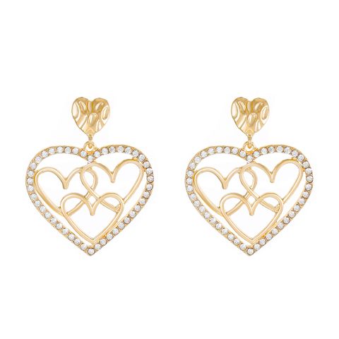 Wholesale Jewelry Sweet Heart Shape Alloy Artificial Diamond Inlay Drop Earrings