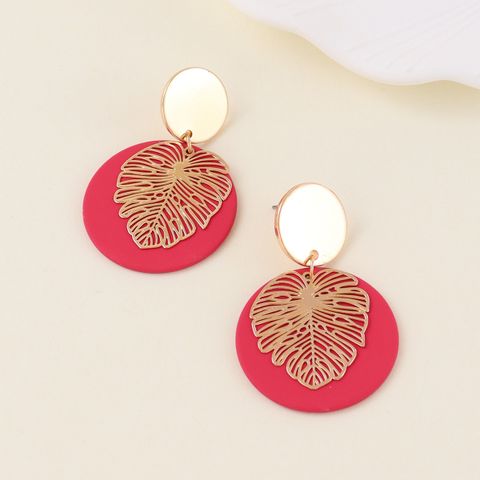 1 Pair Vacation Leaf Round Stoving Varnish Iron Drop Earrings