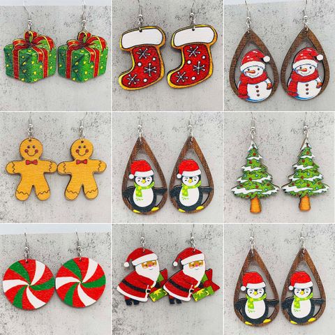 Wholesale Jewelry Ig Style Santa Claus Gingerbread Gift Box Wood Drop Earrings