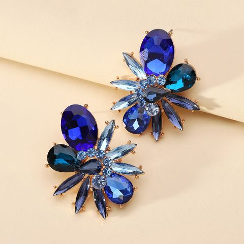 Wholesale Jewelry Elegant Lady Shiny Flower Zinc Alloy Glass Inlay Ear Studs