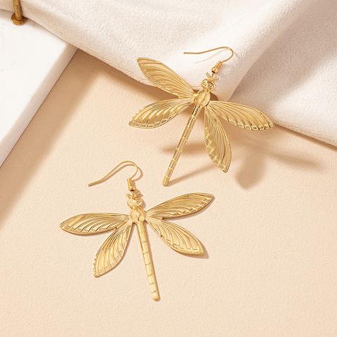 2 Pieces Glam Dragonfly Plating Ferroalloy 14k Gold Plated Drop Earrings