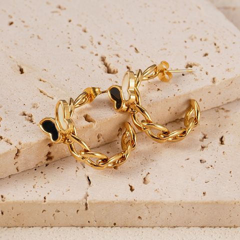 1 Pair Vacation Beach Simple Style Butterfly Enamel Plating 304 Stainless Steel 14K Gold Plated Ear Studs