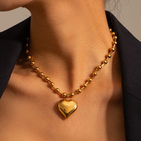 Einfacher Stil Klassischer Stil Herzform Rostfreier Stahl Überzug 18 Karat Vergoldet Armbänder Halskette