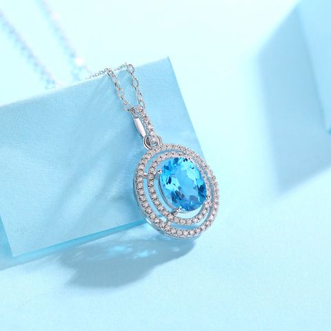Simple Style Oval Sterling Silver Gem Pendant Necklace In Bulk