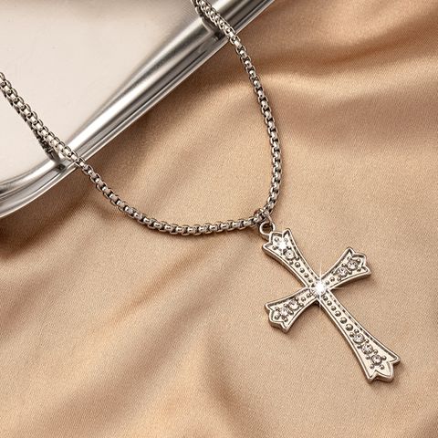 Nordic Style Classic Style Roman Style Cross Alloy Ferroalloy Plating Silver Plated Women's Men's Pendant Necklace