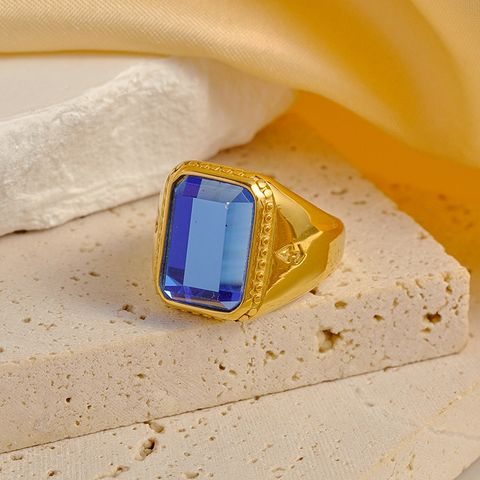 304 Stainless Steel 14K Gold Plated Vacation Modern Style Classic Style Plating Inlay Round Rectangle Glass Stone Rings