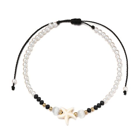 Simple Style Starfish Imitation Pearl Braided Rope Beaded Unisex Anklet