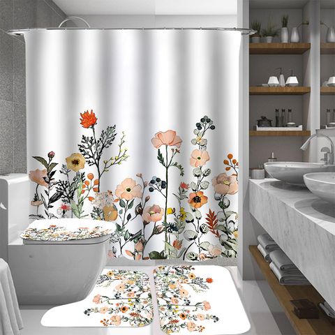 Retro Pastoral Flower Polyester Composite Needle Punched Cotton Shower Curtain