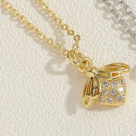 Cute Simple Style Beetles Bee Snowflake Copper 14k Gold Plated White Gold Plated Zircon Pendant Necklace In Bulk
