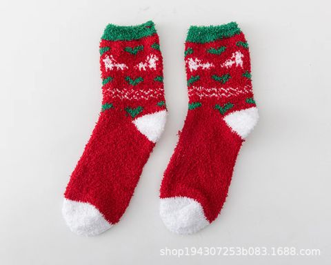 Women's Christmas Cartoon Polyester Jacquard Crew Socks A Pair
