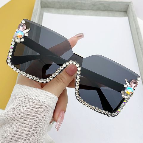 Elegant Basic Resin Special-shaped Mirror Diamond Frameless Women's Sunglasses
