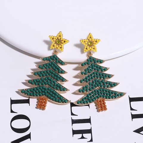 1 Pair Simple Style Christmas Tree Plating Inlay Alloy Beads Gold Plated Ear Studs