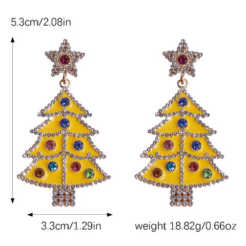 1 Pair Simple Style Christmas Tree Inlay Alloy Gem Gold Plated Ear Studs