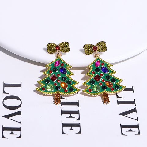 1 Pair Classic Style Christmas Tree Bow Knot Plating Inlay Alloy Gem Gold Plated Ear Studs