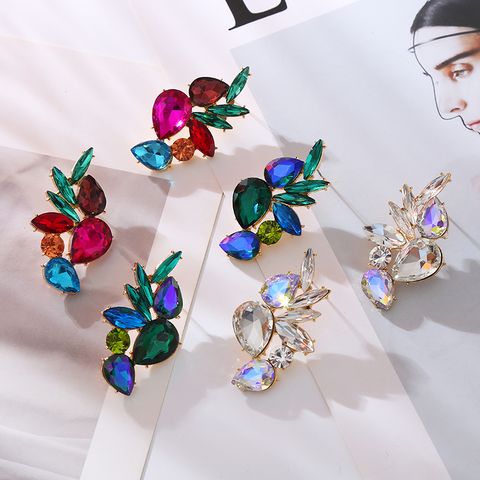 Wholesale Jewelry Elegant Geometric Water Droplets Alloy Rhinestones Inlay Drop Earrings