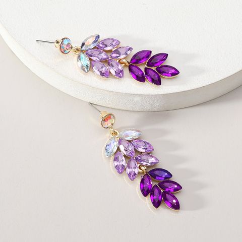 1 Pair Elegant Simple Style Geometric Leaves Inlay Alloy Glass Zircon Drop Earrings