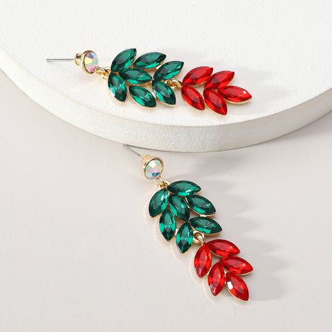 1 Pair Elegant Simple Style Geometric Leaves Inlay Alloy Glass Zircon Drop Earrings