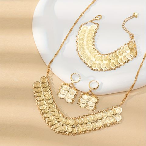 Classical Vintage Style Simple Style Coin Copper Plating 18k Gold Plated Bracelets Earrings Necklace