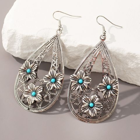 1 Pair Classical Romantic Water Droplets Floral Plating Inlay Alloy Ferroalloy Zircon Silver Plated Ear Hook