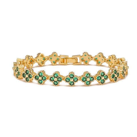 Casual Elegant Simple Style Four Leaf Clover Flower Copper 18k Gold Plated Zircon Bracelets Necklace In Bulk