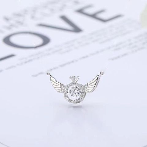 Fashion Simple Style Angel Wings Heart Shape Copper Plating Inlaid Zircon Zircon Pendant Necklace