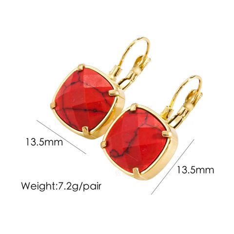 1 Pair Classical Simple Style Geometric Plating Inlay 304 Stainless Steel Natural Stone 14K Gold Plated Drop Earrings