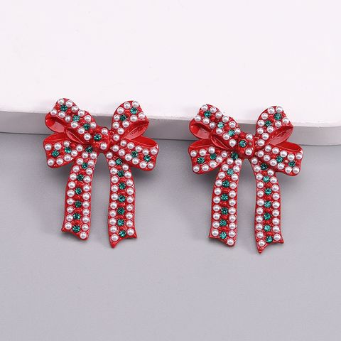 1 Pair Romantic Sweet Bow Knot Enamel Plating Alloy Zircon Gold Plated Ear Studs