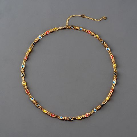 Retro Devil's Eye Brass 18k Gold Plated Necklace