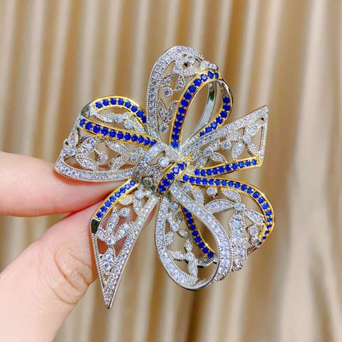 Glam Bow Knot Copper Inlay Zircon Women's Brooches