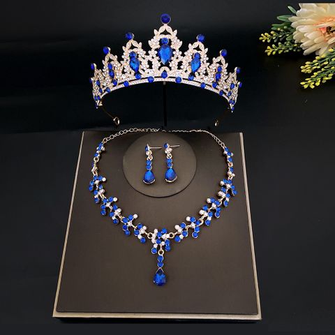 Sweet Water Droplets Heart Shape Alloy Plating Inlay Rhinestones Women's Crown Earrings Necklace